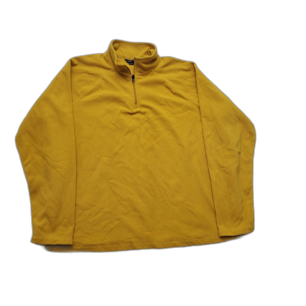 Lands' End 5384657 Fleece Pullover XXL Yellow Soft Fabric Raglan Sleeves Mens
